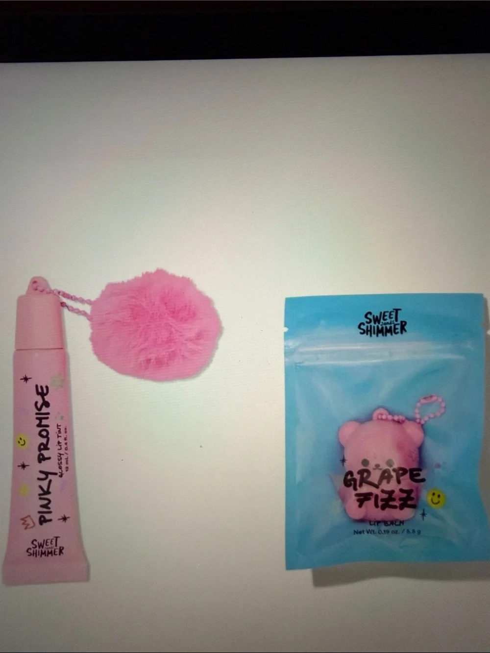 2 pc. Sweet Shimmer Pinky Promise Lip Gloss & Pink Bear Charm Set